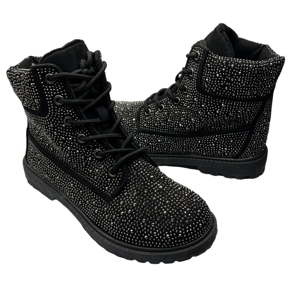 NEW Rock & Candy Lilyana Black silver Studded Combat Boots Womens Size 7
